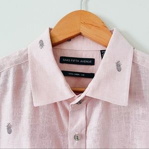 Saks Fifth Avenue | Pink Pineapple Linen Button Up